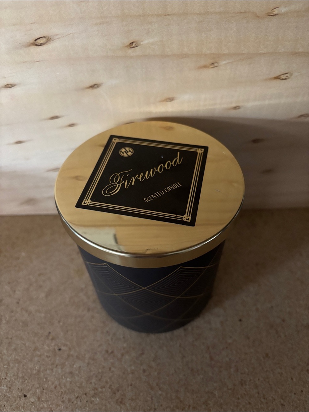 Firewood Scented Candle- Grey and Gold Trimmed Tin